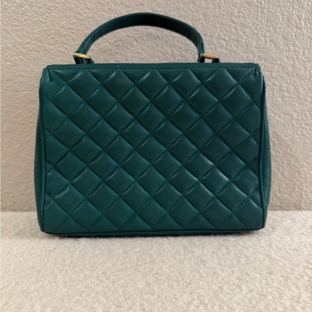 Givenchy Vintage Quilted Green Top-Handle Satchel with Gold Hardware - Picture 6 of 16